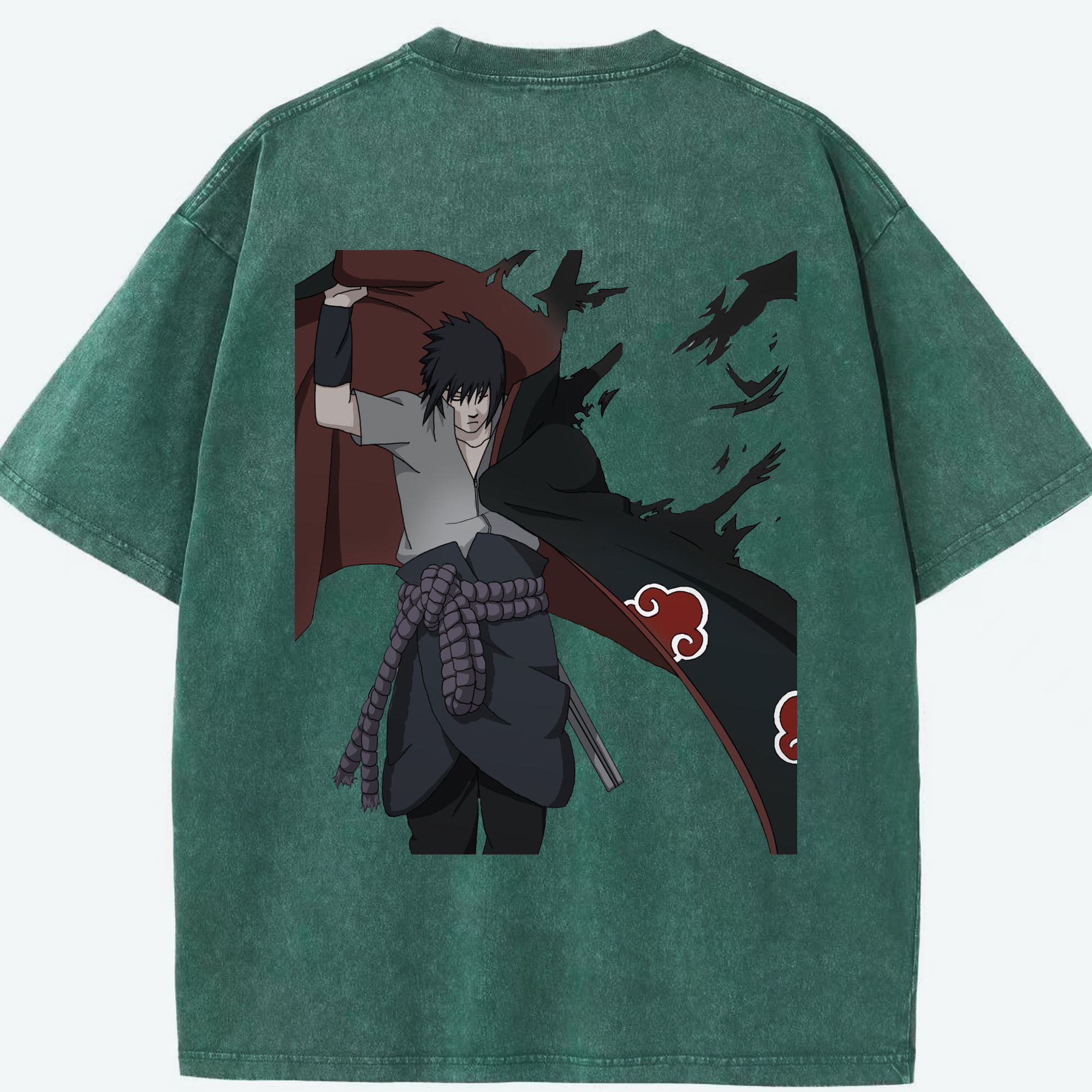 （画像用） NARUTO -ナルト- うちは サスケ Uchiha Sasuke 綿100% ヴィンテージ風 半袖Tシャツ（背面プリント）